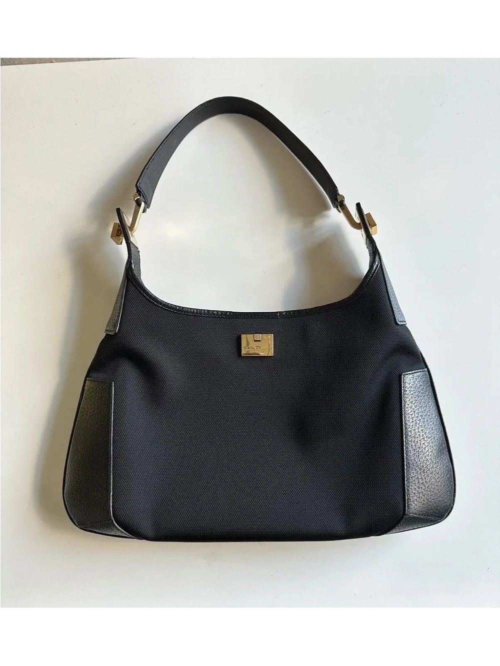 Salvatore Ferragamo Black Shoulder Bag with Gold Hardware